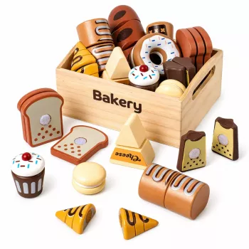 LEAN TOYS Wooden Mini Bakery Set of Bread with Velcro in a Box 10 pcs.
