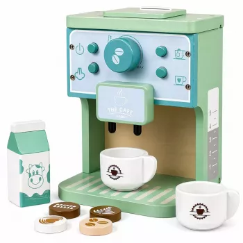 LEAN TOYS Medinis kavos aparato rinkinys su puodeliais, pienu ir aksesuarais vaikams