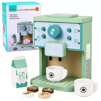 LEAN TOYS Medinis kavos aparato rinkinys su puodeliais, pienu ir aksesuarais vaikams