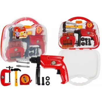 LEAN TOYS Įrankių rinkinys dėkle su grąžtu, varžtais ir plaktuku