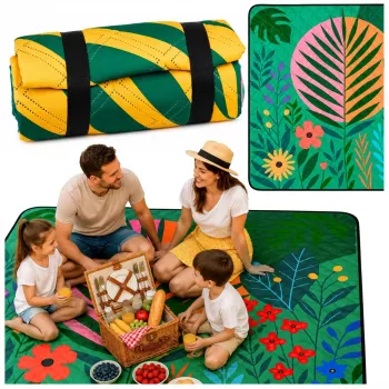 LEAN Picnic Blanket, Beach Mat, Travel Mat, Plants, Colorful, 100 x 150 cm
