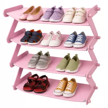 LEAN Shoe Cabinet Lightweight 4-Tier Shelf Freestanding Pink