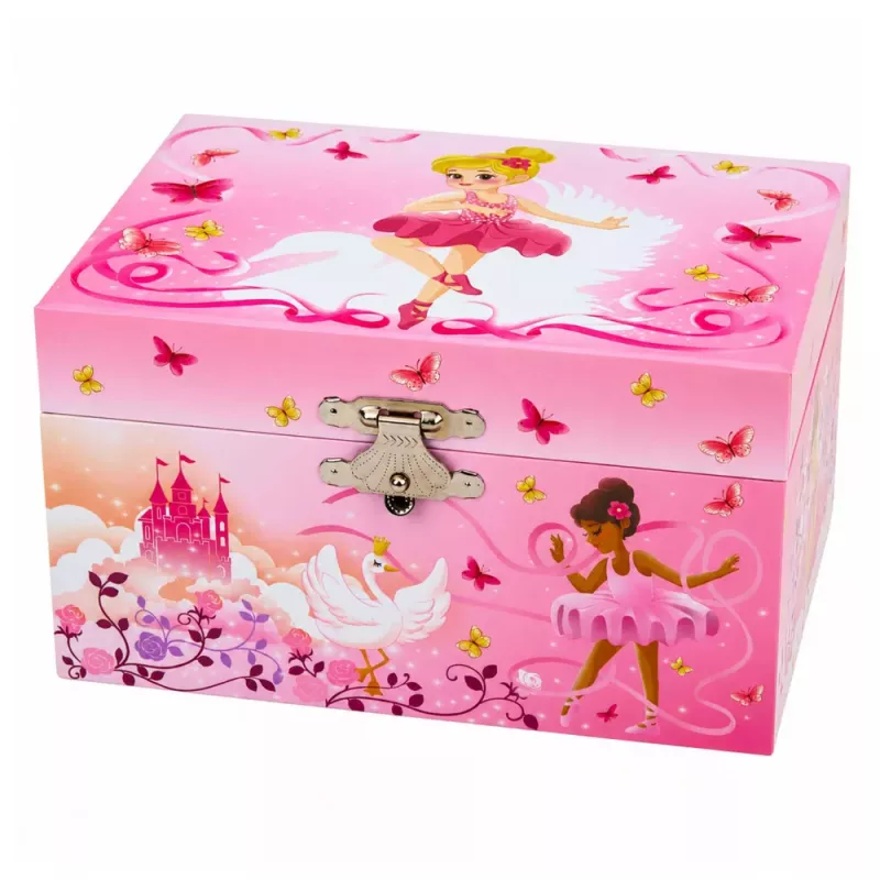 LEAN TOYS Muzikinė dėžutė su veidrodėliu vaikams, rožinė