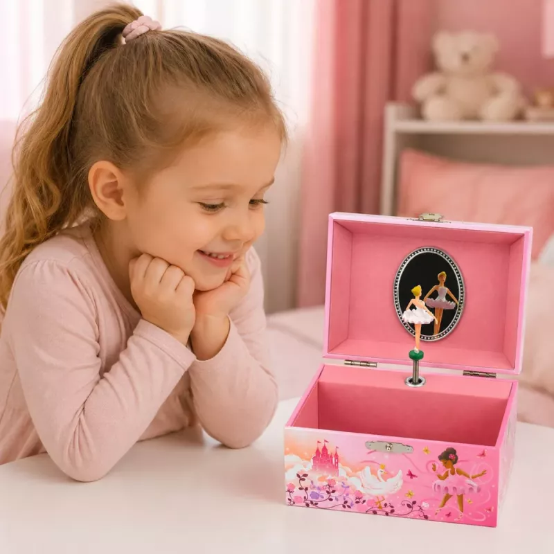 LEAN TOYS Muzikinė dėžutė su veidrodėliu vaikams, rožinė
