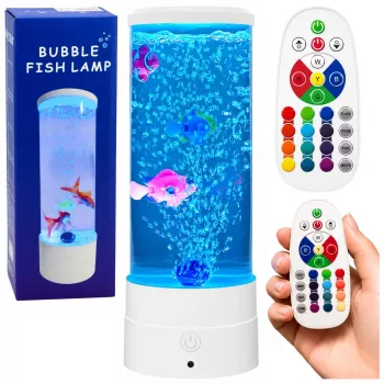 LEAN Dekoratyvinė naktinė lemputė LED RGB akvariumas su žuvytėmis 16 spalvų USB balta