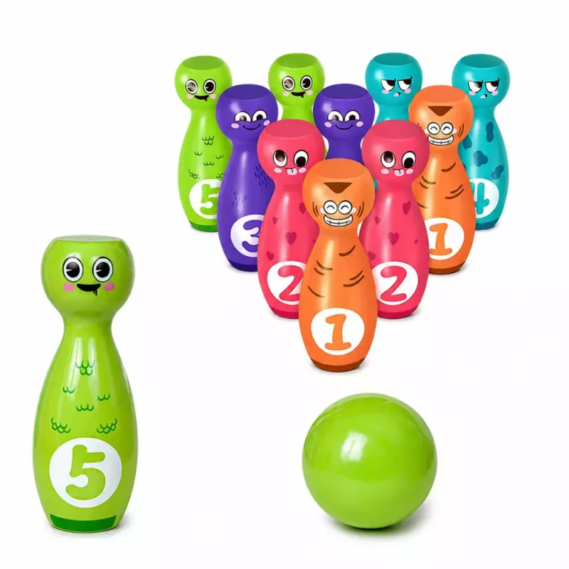 LEAN TOYS Boulingas su šypsenėlėmis – lavinamasis žaidimas vaikams, sportiniai įgūdžiai, 10 vnt.
