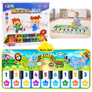 LEAN TOYS interaktyvus šokių kilimėlis pianinas Zoo gyvūnai 10 melodijų 126 cm