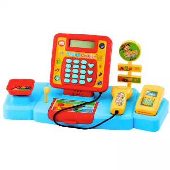 LEAN TOYS Interaktyvus prekybos centro vežimėlis su skaitytuvu ir svarstyklėmis