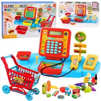 LEAN TOYS Interaktyvus prekybos centro vežimėlis su skaitytuvu ir svarstyklėmis