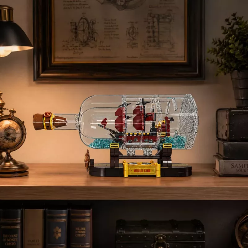 LEAN TOYS Laivas butelyje Konstrukciniai blokeliai Dekoratyvinis burlaivis Rudas 885 vnt.