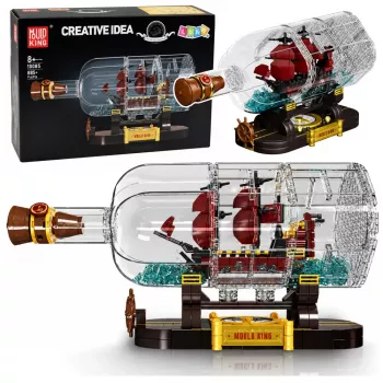 LEAN TOYS Laivas butelyje Konstrukciniai blokeliai Dekoratyvinis burlaivis Rudas 885 vnt.