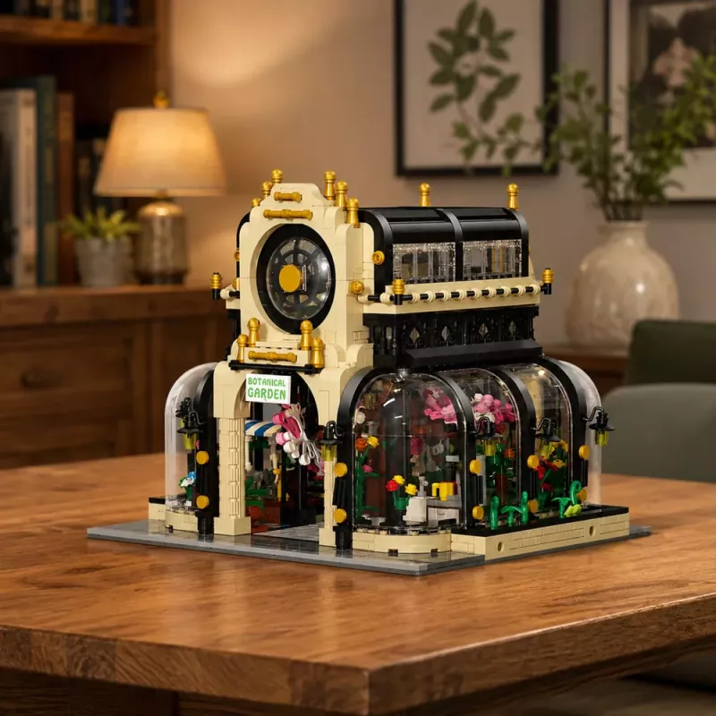 LEAN TOYS Statybiniai blokeliai Botaninis sodas Oranžerija su LED apšvietimu 2147 dalių