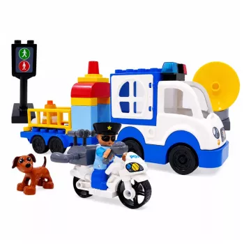 LEAN TOYS City policijos automobilio rinkinys su motorizuotais blokeliais, figūrėle ir aksesuarais