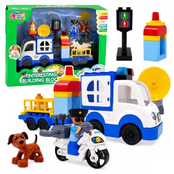 LEAN TOYS City policijos automobilio rinkinys su motorizuotais blokeliais, figūrėle ir aksesuarais