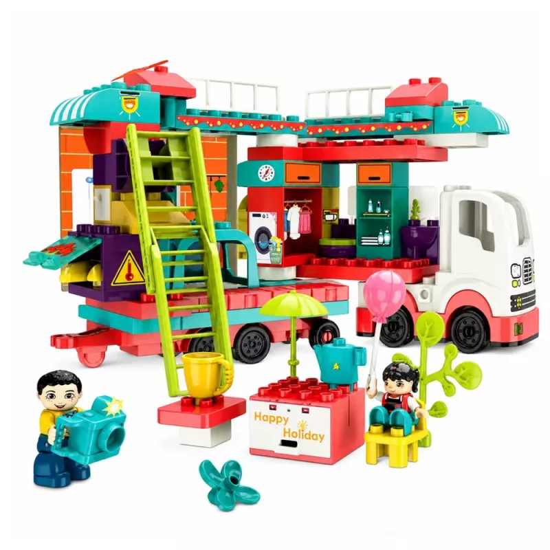 LEAN TOYS Sulankstomas kemperis Statybiniai blokeliai Figūrėlės Garsai Šviesos 98 vnt.