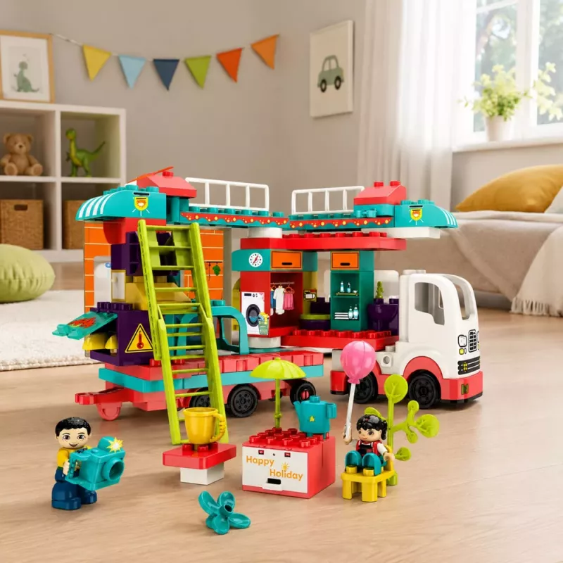 LEAN TOYS Sulankstomas kemperis Statybiniai blokeliai Figūrėlės Garsai Šviesos 98 vnt.