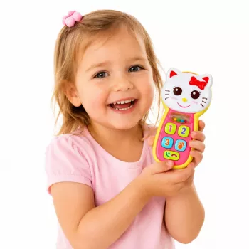 LEAN TOYS Interaktyvus Kūdikio Telefonas Kačiukas Veidrodis Barškutis Šviesa Garsas