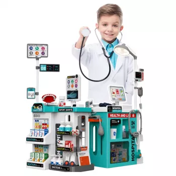 LEAN TOYS Didysis Medicinos Rinkinys su Staliuku, Garsais ir Šviesomis 77 dalys