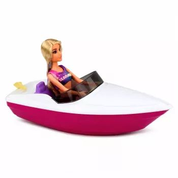 LEAN TOYS Anlily Lėlė su Motorine Valtele, Šuniuku, Gelbėjimosi Liemene ir Priedais