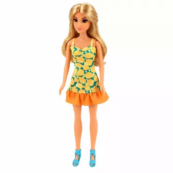 LEAN TOYS Anlily lėlė geltona suknele su kačiuku, sodo baldais ir skėčiu