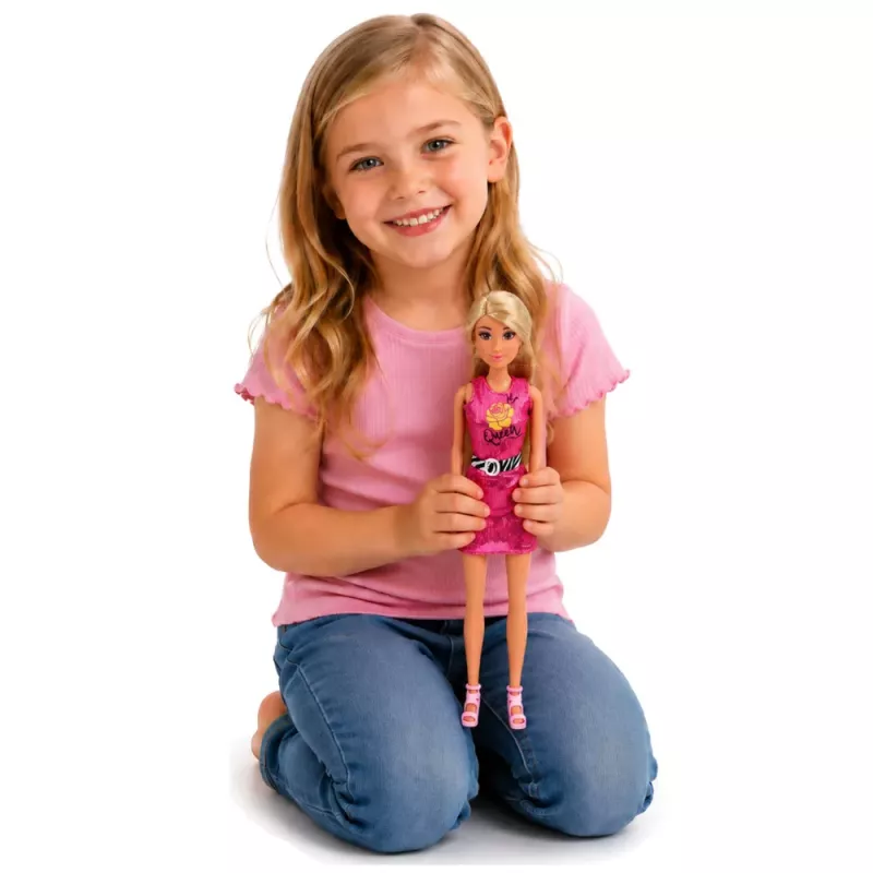LEAN TOYS Anlily lėlė su rožine suknele, rankine, papuošalais ir aksesuarais