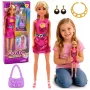 LEAN TOYS Anlily lėlė su rožine suknele, rankine, papuošalais ir aksesuarais