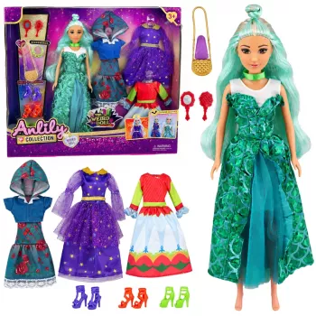 LEAN TOYS Anlily Weird Doll su fantastiniais kostiumais, suknelėmis, aksesuarais, batais