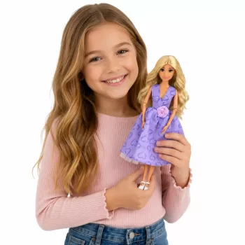 LEAN TOYS Anlily Fashion Doll in Purple Dress with Hearts and Purse Accessories Set