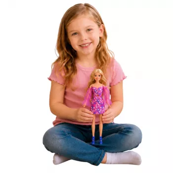 LEAN TOYS Anlily mados lėlė su rožine suknele, baltu šuneliu, rankine ir akiniais