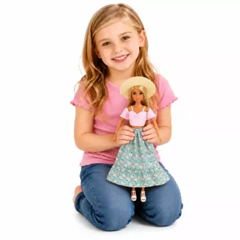 LEAN TOYS Anlily mados lėlė su sijonu, kepure, rankine, puodeliu ir aksesuarais