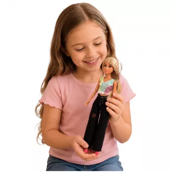 LEAN TOYS Anlily Fashion Doll in Dark Jeans, Colorful Top, Blonde Hair