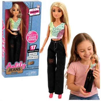 LEAN TOYS Anlily Fashion Doll in Dark Jeans, Colorful Top, Blonde Hair