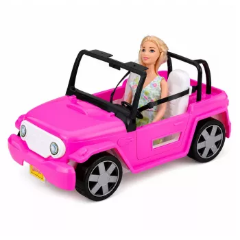 LEAN TOYS Bella Doll in Colorful Dress Pink Convertible Car Set