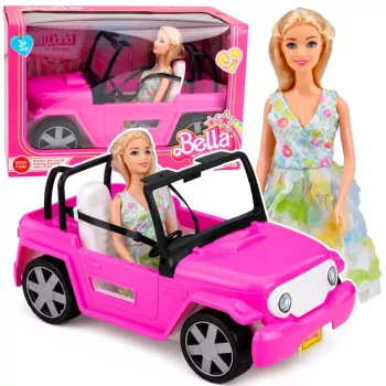 LEAN TOYS Bella Doll in Colorful Dress Pink Convertible Car Set