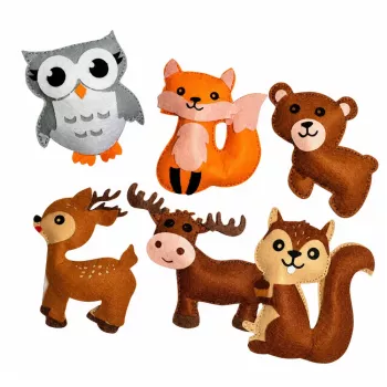 LEAN TOYS Kūrybinis rinkinys „Pasisiūk minkštą žaisliuką“ – Miško gyvūnėliai iš veltinio, 6 vnt.