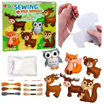 LEAN TOYS Kūrybinis rinkinys „Pasisiūk minkštą žaisliuką“ – Miško gyvūnėliai iš veltinio, 6 vnt.
