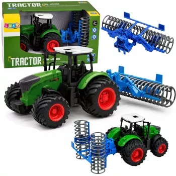 LEAN TOYS Žemės ūkio traktorius su volu Žalias 1:24