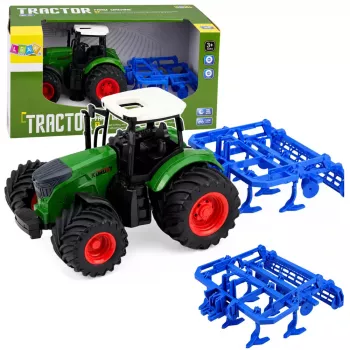 LEAN TOYS Agricultural Farm Tractor With Cultivator Tillage Unit Green 1:24