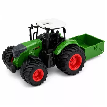 LEAN TOYS Žemės ūkio traktorius su trąšų barstytuvu guminiais ratais žalias 1:24