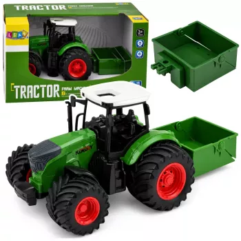 LEAN TOYS Žemės ūkio traktorius su trąšų barstytuvu guminiais ratais žalias 1:24