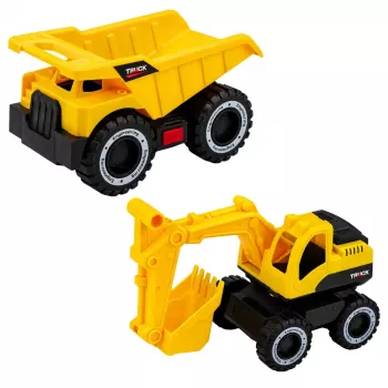 LEAN TOYS Construction Vehicle Set Excavator Dumper Moving Lights Sounds Yellow