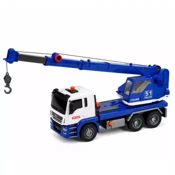 LEAN TOYS Construction Crane Truck su reguliuojamais žibintais ir garsais - Mėlyna