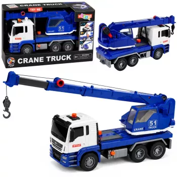 LEAN TOYS Construction Crane Truck su reguliuojamais žibintais ir garsais - Mėlyna