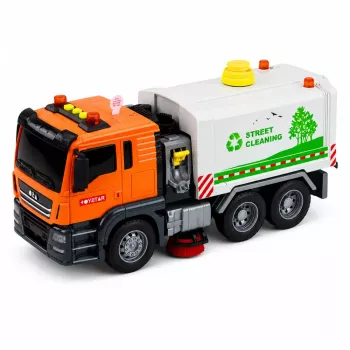 LEAN TOYS Gatvės šlavimo sunkvežimis su vandens purškimo sistema, šviesomis ir garsu