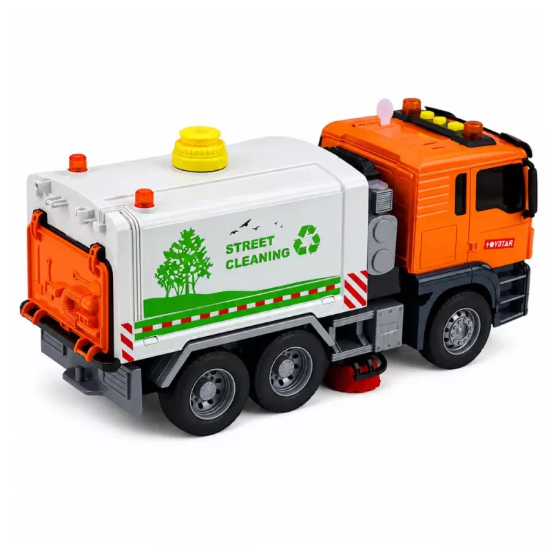 LEAN TOYS Gatvės šlavimo sunkvežimis su vandens purškimo sistema, šviesomis ir garsu