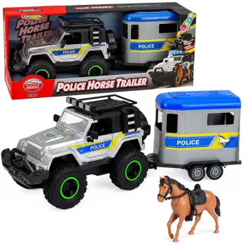 LEAN TOYS Policijos visureigis su arklių priekaba, šviesomis ir garsais