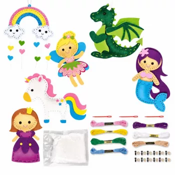 LEAN TOYS Kūrybinis veltinio siuvimo rinkinys „Pasakų šalis“ „Pasidaryk pats“ 6 vnt.