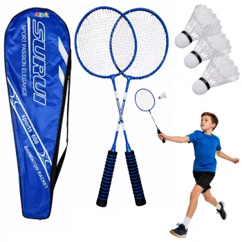 LEAN TOYS Badminton Set su 2 Raketėmis, 3 Volanėliais ir Nešiojimo Dėklu - Mėlyna