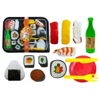 LEAN TOYS Children's Sushi Set with Cutlery - 27 Pieces Wooden Pretend Play Food