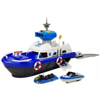 LEAN TOYS Policijos transportinis laivas su automobiliais, garsais ir šviesomis